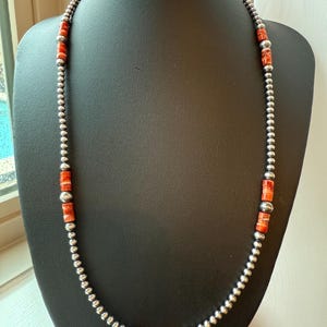 Navajo Pearl and Spiny Oyster Necklace, Western Style jewelry, Western Style Necklace, Sterling Silver Necklace,  gift, mother&#39;s day