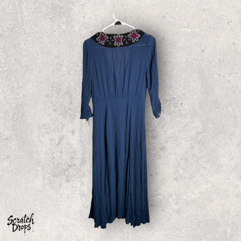 Free People Embroidered Midi Dress: Navy Boho Rayon, Size 6 image 5