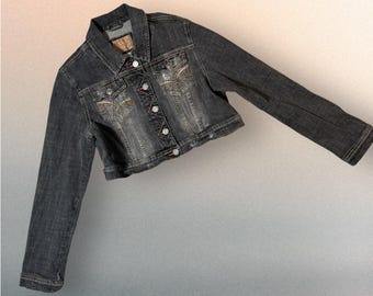 Limited Too Girls Denim Jacket Youth 20 XL Dark Wash Cropped Stretch V10