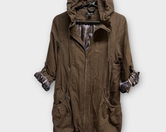Vintage YA-DA Wool Blend Hooded Jacket Women’s Small Brown Zip Up Coat W06