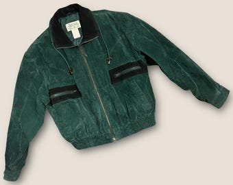 Ash Creek Trading Men’s Large Green Leather Bomber Jacket Zip Up Vintage V04