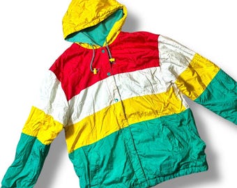 Vintage British Mist Reversible Windbreaker Jacket Colorblock 90s Unisex Men W06
