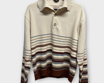 Vintage Lord Jeff Striped Knit Polo Sweater – Made in USA – Unisex Large W06