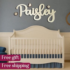 Personalized Wooden Name Sign: Nursery Decor with Flowers & Butterflies