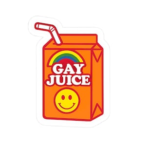 Retro Funny Gay Juice Pride Stickers, LGBT Decals, LGBTQ Rainbow Vinyl Sticker, Colorful Laptop Decal, Queer Decor