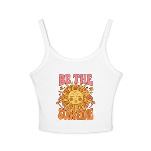 Vintage Be The Sun Women&#39;s Tank Top, Cute Summer Spaghetti Strap Cami Shirt, Retro Boho Sleeveless Blouse, Beach Vacation Top, Gift for Her,