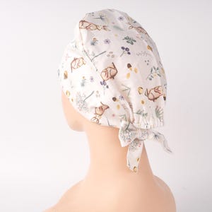 Bunny Flowers Scrub Cap with Tie Back:  Sweatband, Elastic Band, Comfy Cotton Fabric, Easter
