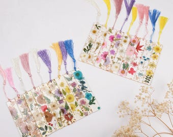 Flowers Resin Bookmark with Tassel: Real Pressed Floral 0.98 x 5.5&#39;&#39; Teacher Appreciation Gift