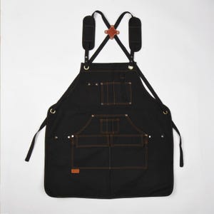 Canvas Apron with Tool Pockets,Cross-Back Design,Unisex,Functional Apron for Any Work,Craft Supplies