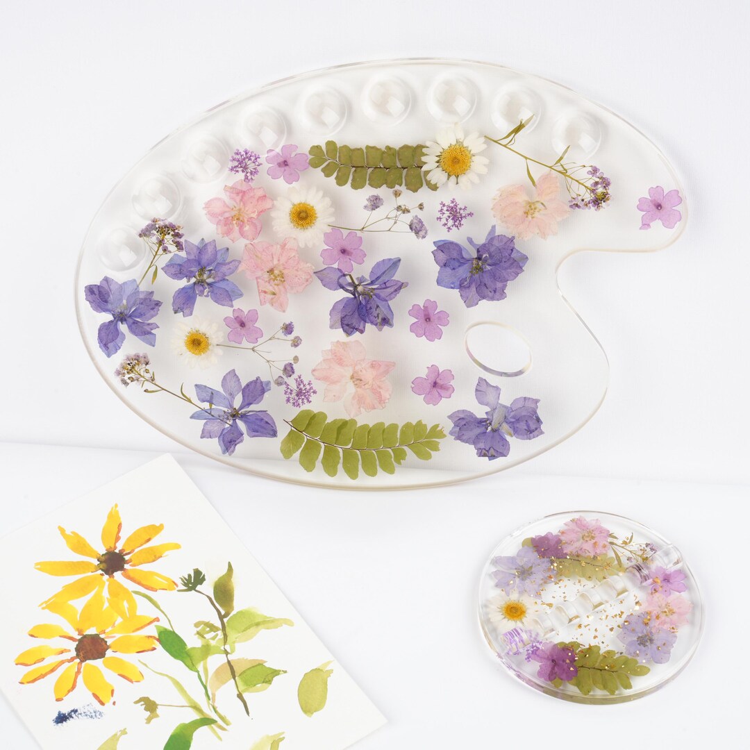 Resin Paint Palette & Brush Rest Set: Handmade With Real Flowers ...
