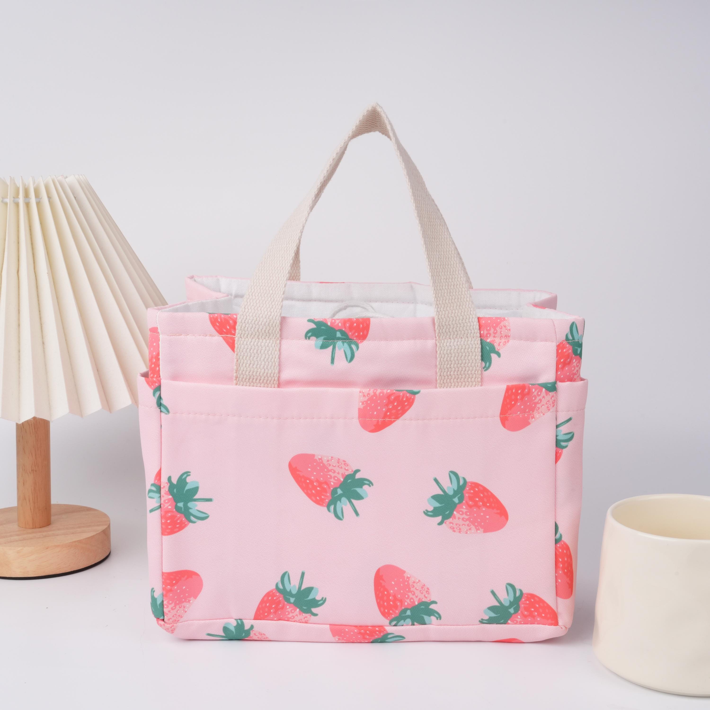 Handmade Strawberry Insulated Lunch Tote: Reusable Snack Bag