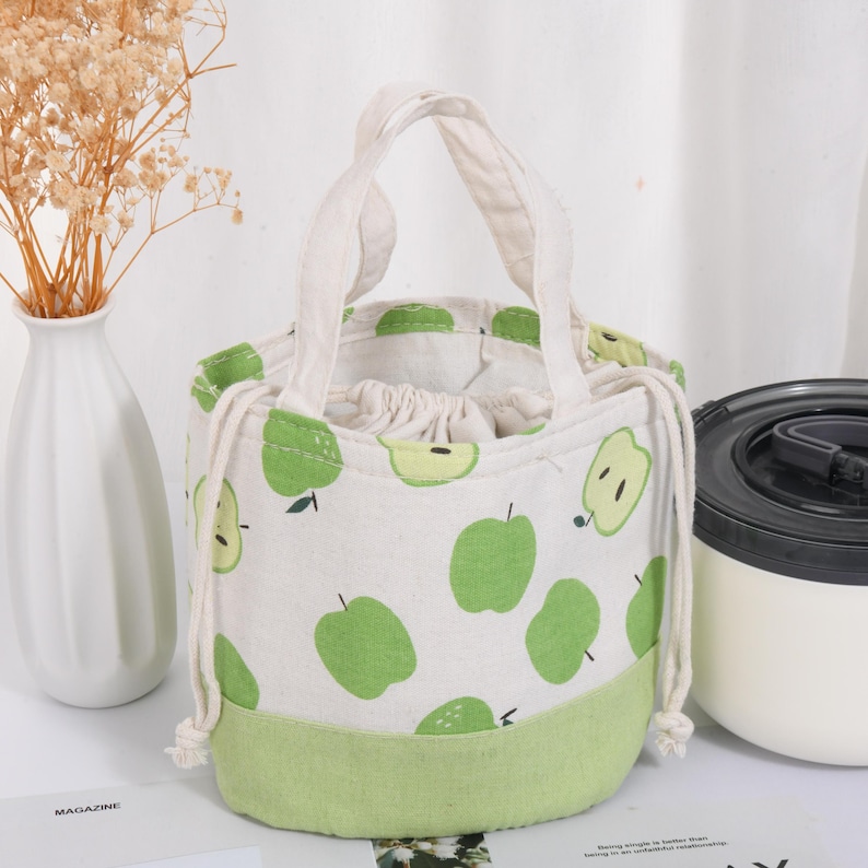 Fruit Insulated Lunch Bag: Drawstring/Zipper Closure, Cooler & Warmer Thermal Apple