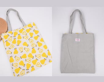 Reversible Fruit Canvas Tote: Market Shopping Bag, Eco Friendly, Vegan Gift Tote, Fruit Lover Gift