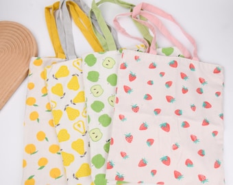 Fruity Reversible Canvas Tote, Double Sided Shoulder Bag, Eco Friendly Market Bag, Vegan Shopper Bag-CLEARANCE SALE