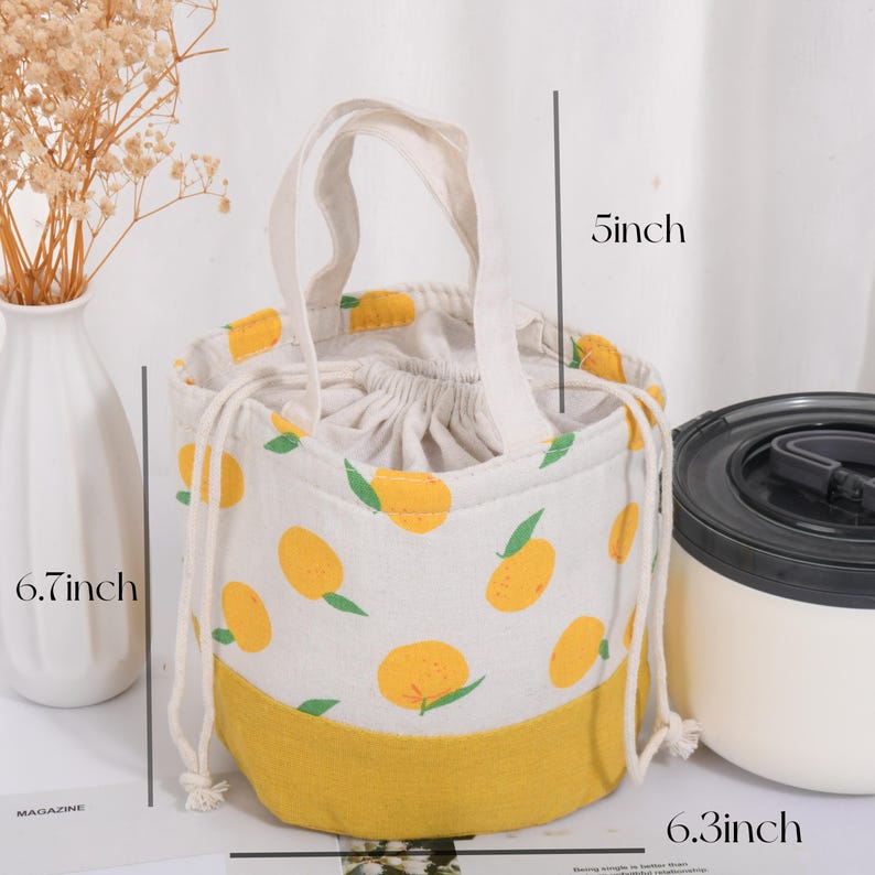 Fruit Insulated Lunch Bag: Drawstring/Zipper Closure, Cooler & Warmer Thermal Orange