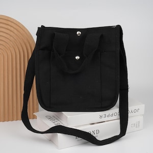 Small Canvas Crossbody Tote,Multi-pocket Crossbody Purse,Small Shoulder Bag,Top Handle Tote w/Detachable Strap,Everyday Essentials Bag