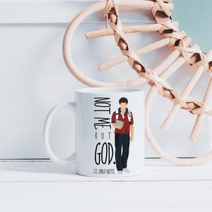 Saint Carlo Acutis Mug | Not Me But God Quote Coffee Cup | Inspirational Catholic Gift | Christian Faith Mug | Modern Saint Design