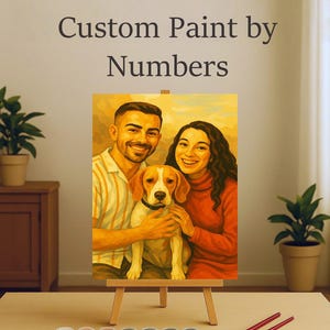 Custom Portrait Paint by Number Kit | Personalized Family Portrait with Pet | Wedding Paint by Numbers Kit | Custom Couple & Dog Portrait