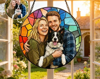 Custom Stained Glass Photo Suncatcher, Personalized Family Portrait Window Hanging, Personalized Memory Art & Unique Picture Gift