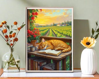 Paint By Numbers Kit Sleeping Cat Landscape Realistic Arcylic Painting Kit for Adults Relaxing Hobby,Home Wall Decor,Handmade Gift For Her
