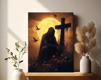 Haunted Graveyard Paint by Numbers, Paint by Number Canvas, DIY Paint Kit, DIY Painting Gift, Perfect for Halloween or Dark Fantasy Lovers