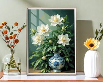 Flowers in Vase Paint by Numbers Kit, Vibrant Floral Arrangement Acrylic Painting for Adults, DIY Hobby & Handmade Wall Decor Gift for Her