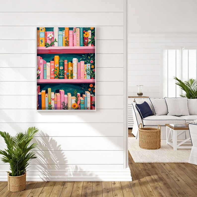 Whimsical Floral Bookshelf Paint by Numbers Kit | Colorful Floral Library Scene | DIY Reading Corner Art for Book Lovers & Home Decor image 6