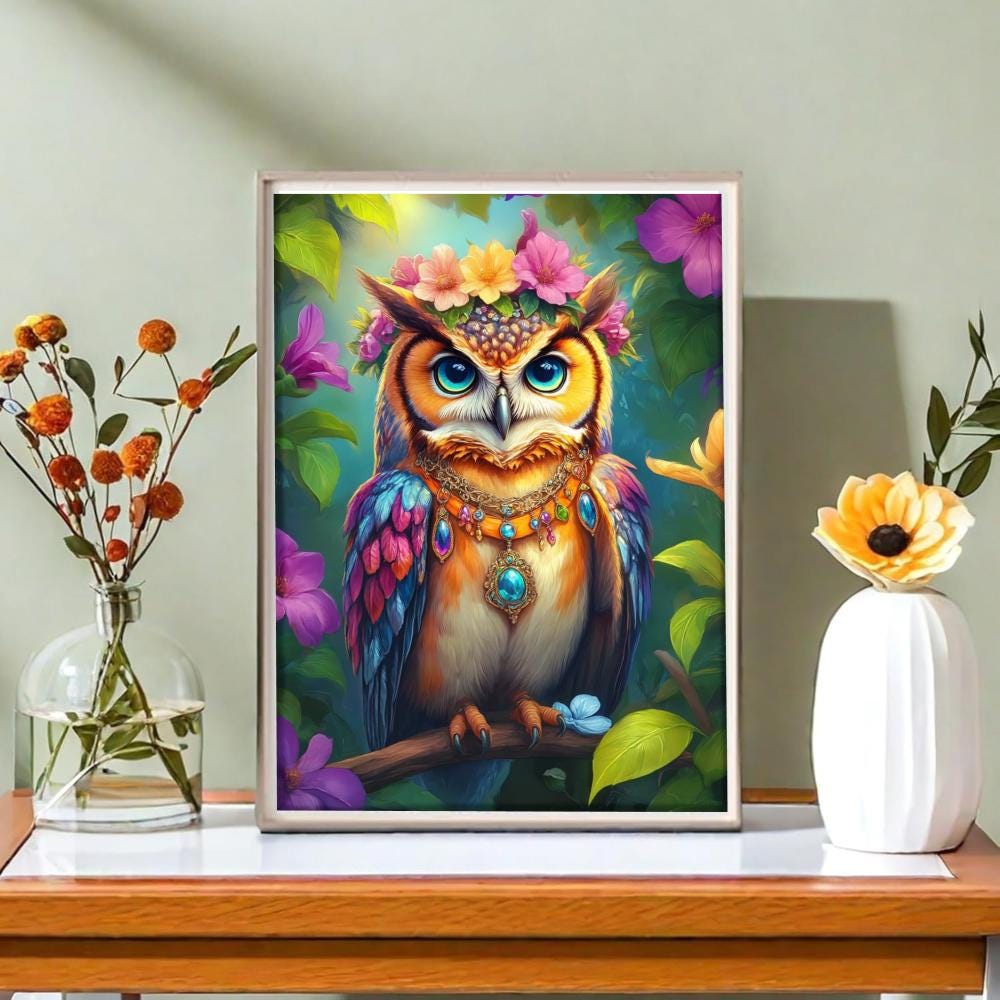 Bohemian Owl Paint by Numbers Kit for Adults,Vibrant Floral Acrylic Painting Set,Relaxing Hobby Gift