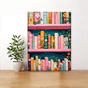 Whimsical Floral Bookshelf Paint by Numbers Kit | Colorful Floral Library Scene | DIY Reading Corner Art for Book Lovers & Home Decor image 4