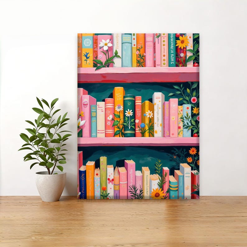 Whimsical Floral Bookshelf Paint by Numbers Kit | Colorful Floral Library Scene | DIY Reading Corner Art for Book Lovers & Home Decor image 4