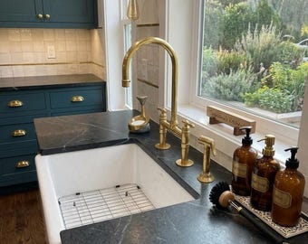 Grifo de puente de latón sin lacar – Grifo de fregadero de cocina de cuello de cisne de latón macizo (estilo marroquí)