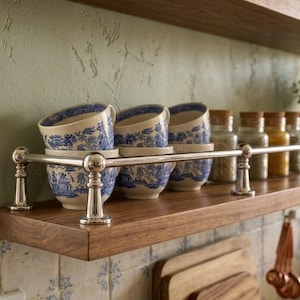 Barandilla de latón macizo para galería / Barra protectora para estantes de cocina estilo victoriano, acabado cromado pulido.