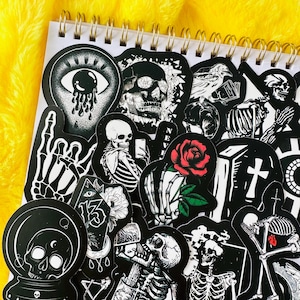 50 Black and White Goth Stickers (1) Cool Dark Skull Gothic Sticker Pack Luggage Laptop Water bottle Tattoo Decals