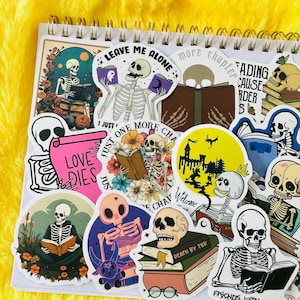 50 Kindle Stickers, Skull Book Sticker pack (5)  Bookish Reader Themed Waterproof Book Nook, Water bottle, Laptop, Book Lover Gift