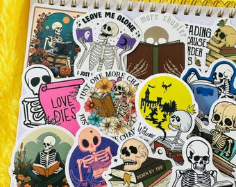 Kindle Stickers, Skull Book Sticker pack (5)  Bookish Reader Themed, Book Lover Gift
