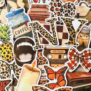 50 adesivos marrons para Kindle, pacote de adesivos com estampa de leopardo e coquete, planejador com estampa de chita, adesivos para laptop