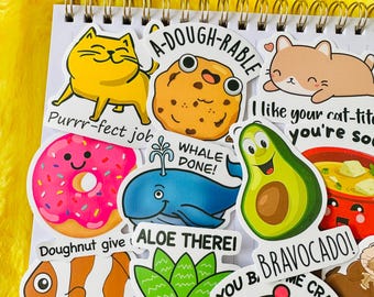 50 Funny Pun Sticker Pack, Affirmation Stickers, Aesthetic Vinyl Waterproof Stickers for Water Bottle, Children Motivation Gift