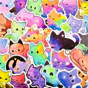 50 schattige luchtkat stickers, kawaii kosmische meme kat stickers waterdichte stickers cadeau voor motorfiets, laptop, bagage, bidon