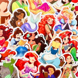 50 Princess Book Stickers, Kindle Stickers, Bookish Reading Sticker Pack, Reader Themed Waterproof Bookworm Stickers, Book Lover Gift