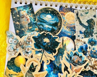 50PCS Blue Moon Themed Stickers, Dream Stars Sticker Pack for Bullet Journal, Scrapbook Notebook