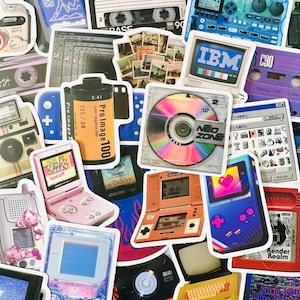 50 Retro 90s Tech Sticker Pack, Retro Stickers, Junk Journaling 90s Tech Coquette Stickers, Bullet Journal Supplies