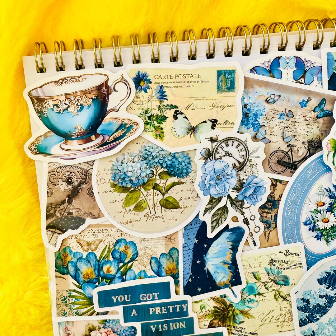 50 Pinterest Aesthetic Stickers, Blue Coquette Sticker Pack, Blue ...