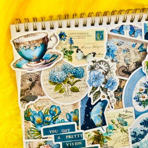 50 Pinterest Aesthetic Stickers, Blue Coquette Sticker Pack, Blue Aesthetic Kindle, Planner, Waterproof Sticker Set, Laptop Stickers