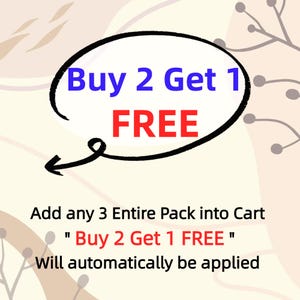 May include: A promotional graphic on a light beige background with abstract brown line art. The text reads: Buy 2 Get 1 FREE, Add any 3 Entire Pack into Cart, Buy 2 Get 1 FREE, Will automatically be applied. A black hand-drawn oval circles the top text.