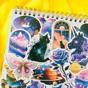50 adesivos Purple Universe, pacote de adesivos fofos para caderno de recortes e diário Bullet Journal