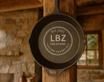 Personalized Cast Iron Skillet 10.25" | Engraved Frying Pan, Rustic Kitchen Gift