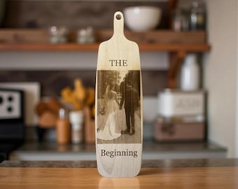 Custom Photo Engraved Acacia Wood Cutting Board – Personalized Wedding Keepsake