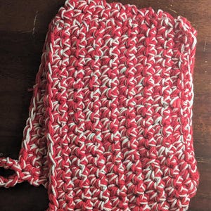 Red and white crochet handmade hot pad trivet medium