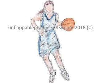 Girls or Womens Basketball  One 5 x 7 Greeting Card with Envelope Personalized Free of Charge One Name Under Image