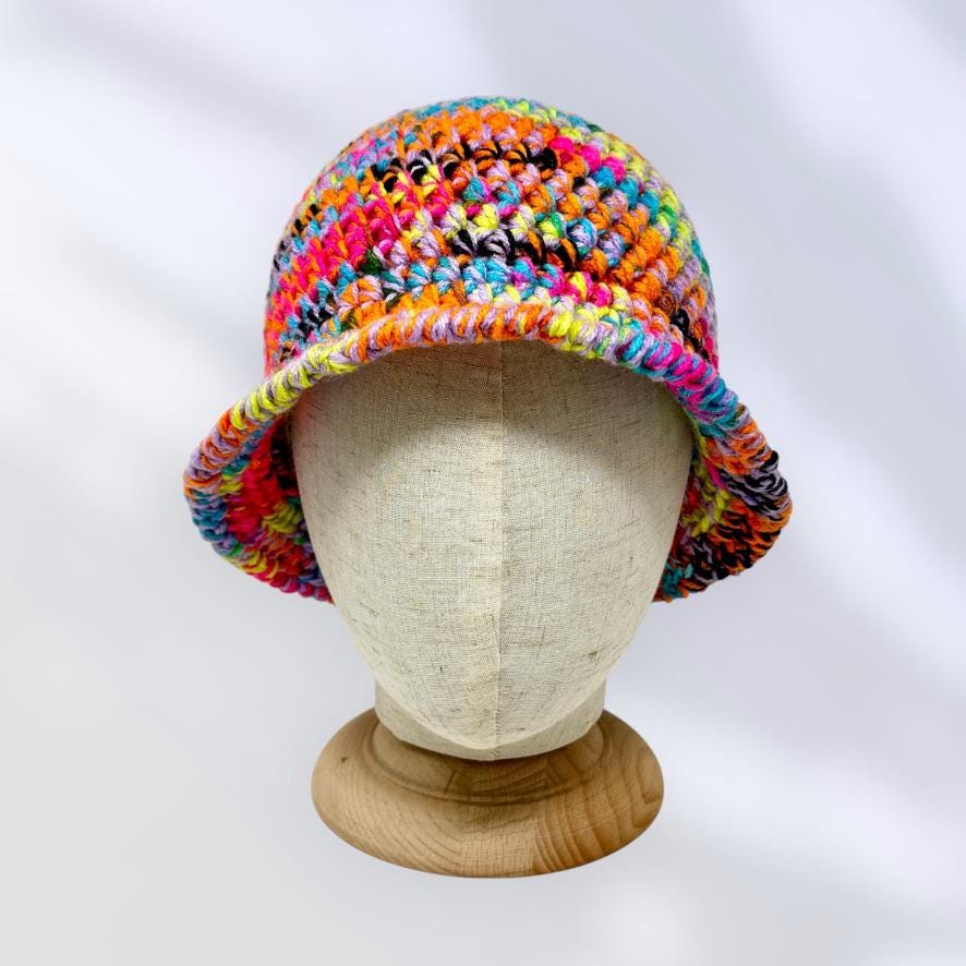NWT Handmade Crochet Bucket Hat Adult Colorful Festival Summer Bold Rave Y2k Crochet Bucket Hats Rave - Etsy main image 3